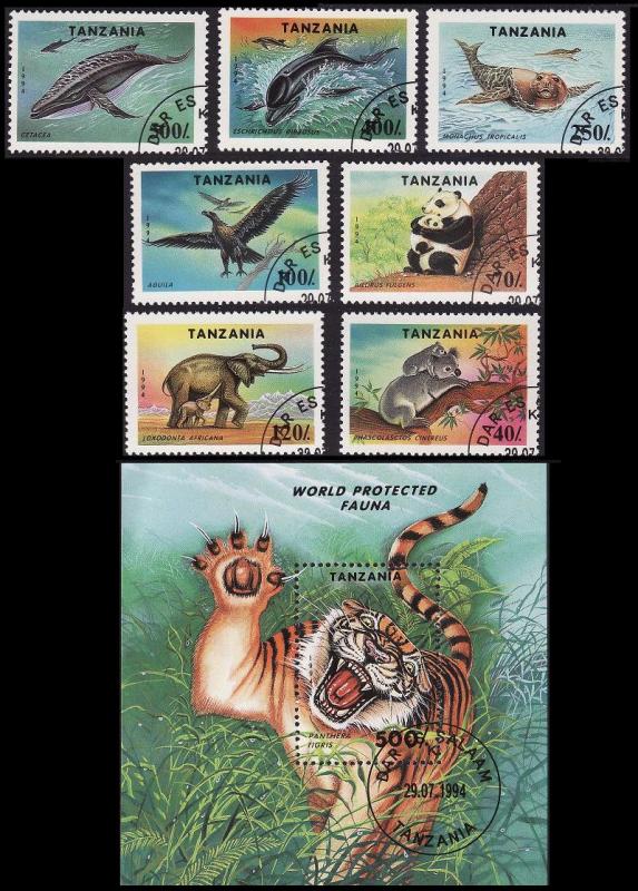 Tanzania Birds Protected Fauna 7v+MS CTO SG#1807-MS1814 SC#1287-1294