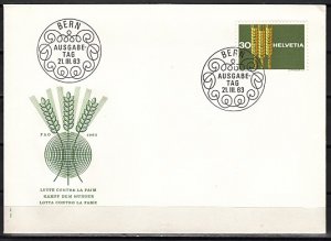 Switzerland, Scott cat. 425 only. F.A.O. Freedom from Hunger. First day cover. ^