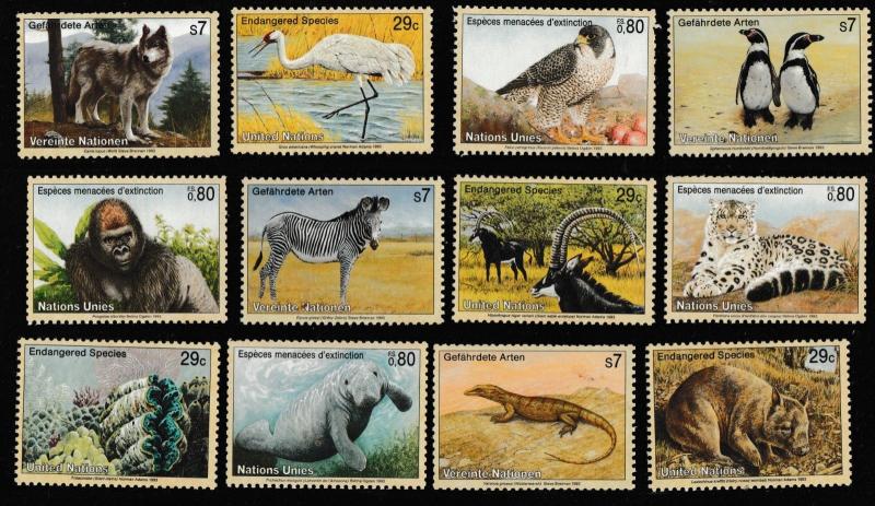 United Nations Endangered Species set (12 stamps) MNH 1993