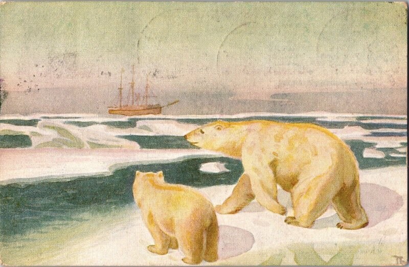 1918 Norway Stamps Polar Sea Ship Bears Artic Exploration Picture Postcard Cover
