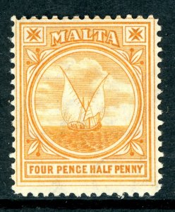 Malta 1911 British KGV 4½p Orange MCCA Scott #43 Mint U316  ⭐⭐⭐⭐⭐