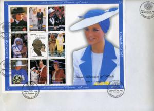 TURKMENISTAN 1997 Princess Diana Large Sheet + s/s Perforated in FDC