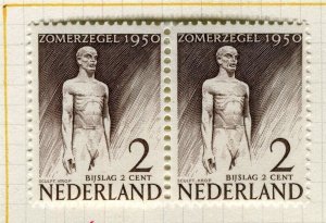 NETHERLANDS; 1950 early Social Fund issue Mint hinged Pair 1c.