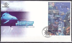 Indonesia, Scott cat. 1995. Marine Life s/sheet. First day cover. ^