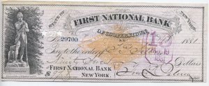 1881 First National Bank Cooperstown NY RN-G1 revenue paper draft [6440.68]