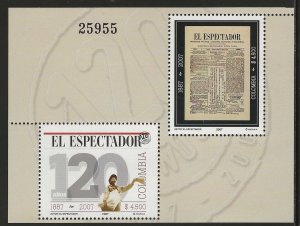 Colombia 2007, Scott 1275, El Espectador Newspaper, Souvenir Sheet