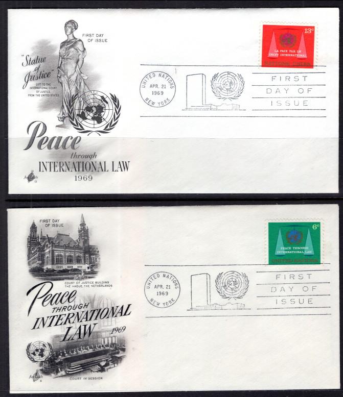 UN New York 197-198 Peace Through Law Artcraft Set of Two U/A FDC