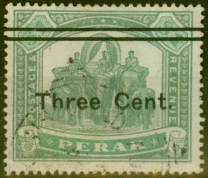 Perak 1900 3c on $1 Green & Pale Green SG86var Broken Upper Bar at Left Fine ... 