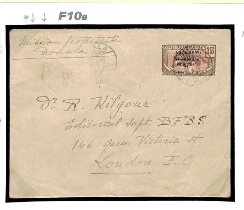 France Cols CAMEROUN WW1 Cover *MISSION PROTECT. DOUALA* Endorsement c1916 F10b