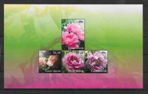 COOK ISLANDS MNH SOUV.SHEET SC#1362 PEONIES FLOWERS SCV$6.25