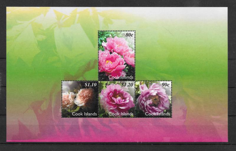 COOK ISLANDS MNH SOUV.SHEET SC#1362 PEONIES FLOWERS SCV$6.25