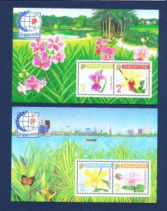 SINGAPORE 597b & 616b - VFMNH S/S - Singapore 95 stamp show, flowers - 1995 ---c