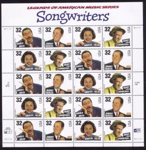 1999 32¢ Songwriters Sheet of 20 Stamps Scott 3103a - Stuart Katz