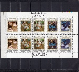 ADEN/UPPER YAFA 1967 PAINTINGS BY EDGAR DEGAS SHEET OF 10 STAMPS PERF. MNH