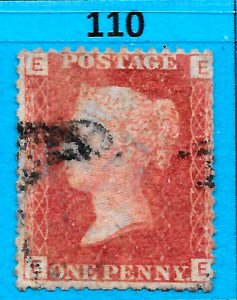 GB QV 1868 SG43 / 44, 1d Penny Red,  Very Good Used, Plate 110 (EE)