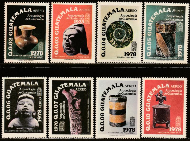 GUATEMALA C681-C688, TIKAL ARCHEOLOGY COMPLETE SET. LIGHT FOXING, MNH (202)