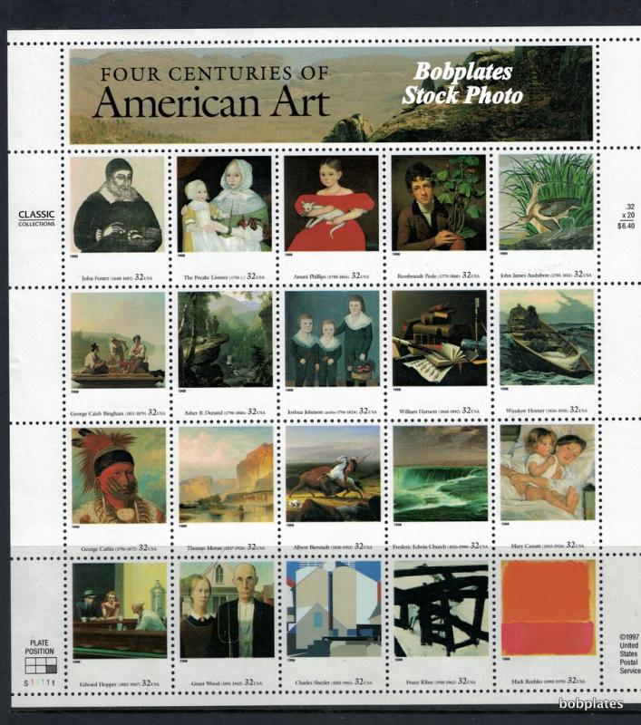 BOBPLATES #3236 American Art Mini Sheet S11111 Position 3 VF NH SCV=$18