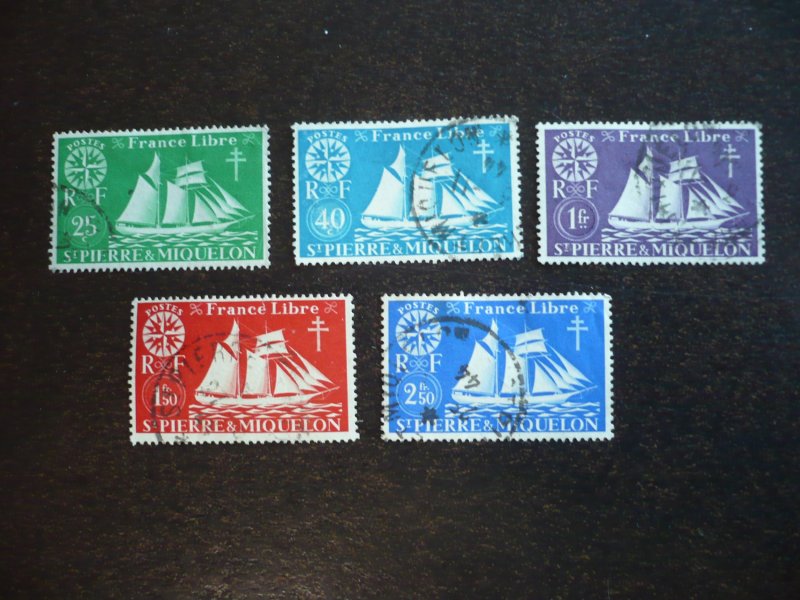 Stamps - St. Pierre Miquelon-Scott#302,304,306,307,309-Used Part Set of 5 Stamps
