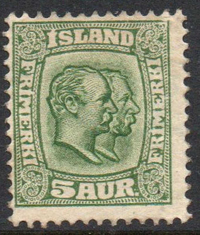 Iceland  Sc 74 1907 5 aur green 2 Kings stamp mint