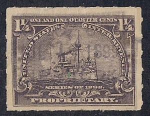 RB25 1 1/4 cent Propristary Battleship Stamp used H VF