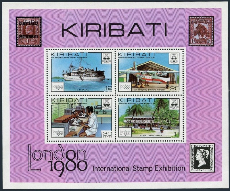 Kiribati 355a sheet,MNH.Michel Bl.7. LONDON-1980:PO,ship,airplane.