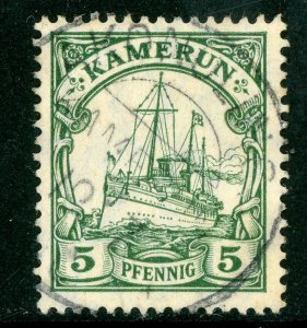 Cameroun 1905 Germany 5 pfg Yacht Ship Watermark Scott # 21 VFU X30