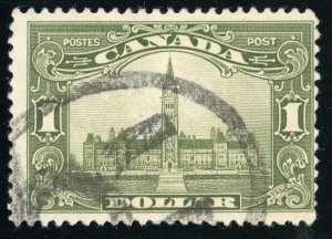 Canada Scott 159  Used $1 Olive Green 1929  QC054  bhmstamps