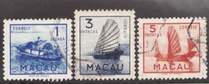 1951 Macau Sc #361-63 - 1, 3 and 5 Patacas - Definitive Boats - Used Cv$85