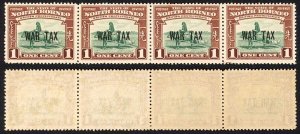 North Borneo SG318 1941 1c War Tax Strip of 4 U/M Cat 3.50 GBP each