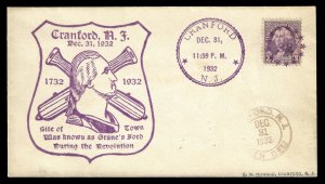 WCstamps: U.S. Loso #204 - 20th Century Fancy Cancels Cover Cranford, NJ 1932 