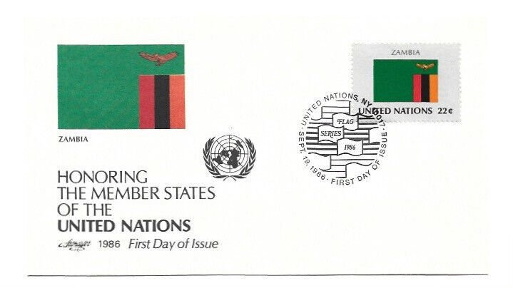 United Nations #484 Flag Series 1986, Zambia, Artmaster FDC