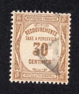 France 1927 30c bister Postage Due, Scott J60 used, value = 50c
