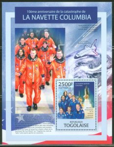 TOGO 2013 10th ANNIVERSARY THE  COLUMBIA SPACE SHUTTLE TRAGEDY  S/S MINT NH