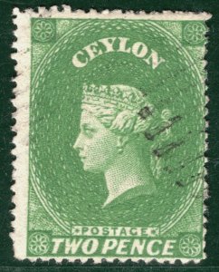 CEYLON QV PENCE ISSUE Classic SG.20b 2d Yellowish Green Superb Cat £250+ SBB51