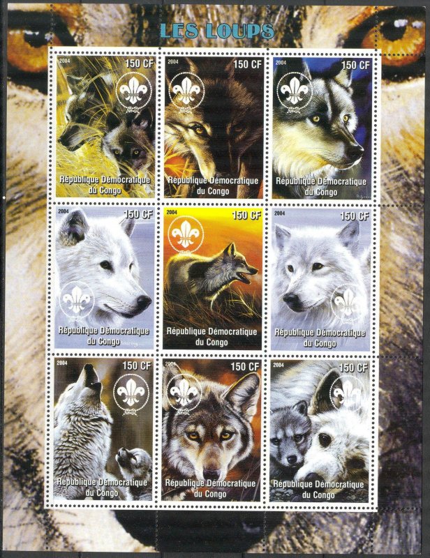 Congo 2004 Wolves Sheet of 9 MNH Cinderella !