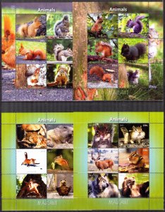 Malawi 2011 Squirrels Wolves Bears Fox 4 sheets MNH Cinderella {s016}