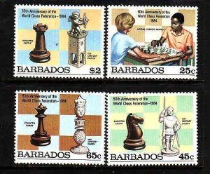 Barbados-Sc#632-5- id9- unused NH set-World Chess federation-1984-please note th