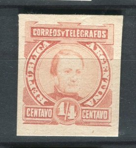 ARGENTINA; 1880s Scarce classic PROOF of Portrait Design 1/4c. on Thick Card