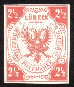 1859, Germany Lubeck, 2 1/2Sch, MNG, Sc 4, Reprint