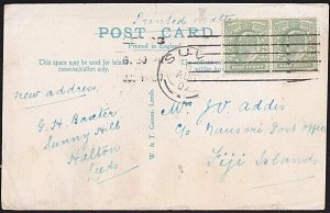 GB 1907 postcard Leeds to Fiji with Suva arrival cds.......................B3166