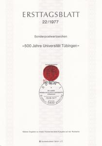 West Germany 1977 500 Jahre Universitat Tubingen Ersttagsblatt