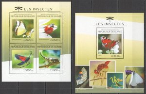 B1136 2014 Guinea Fauna Butterflies Insects 1Kb+1Bl Mnh Stamps