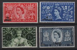 Oman 1953 - Scott 52, 53, 54 & 55  MH- Surcharged Coronation
