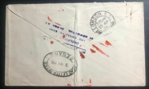 1935 Penang Straits Settlements Airmail Return To Sender cover to England