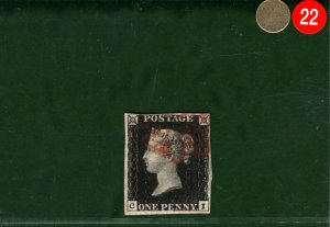 GB PENNY BLACK QV Stamp 1d Plate 6 (CI) Red MX (1840) Used VFU Cat £375 GRED22