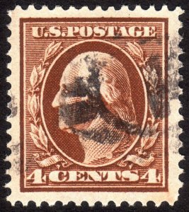 1908, US 4c, Washington, Used, XF / Sup, Jumbo, Sc 334