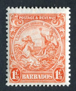 Barbados 1925. 1 1/2d orange. Mint. LH. P13.5 x 12.5. SG231dda.