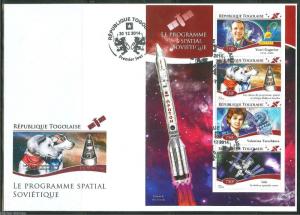 TOGO  2014 SOVIET SPACE PROGRAM  BELKA & STRELKA GAGARIN  SHEET FIRST DAY COVER