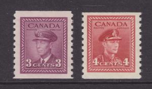 Canada Sc 280, 281 MLH. 1948 3c + 4c KGVI Coils perf 9½ VF