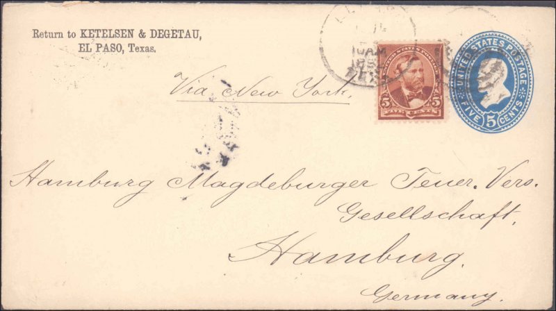 El Paso County El Paso to Germany ( Postal History ), 1892